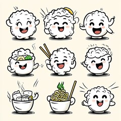 Fototapeta premium Cartoon dumplings expressing emotions. Food concept image for cooking class or menu design