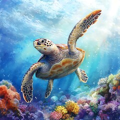 Obraz premium Peaceful underwater scene with fish and coral reefs