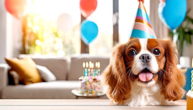 Cavalier King Charles Spaniel Hund feiert Geburtstag 
