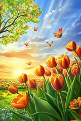 Obraz premium Beautiful tulip flower in Spring.