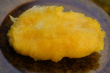 Seeds of a mango fruit (Mangifera indica). Fortaleza Ceara, Brazil.