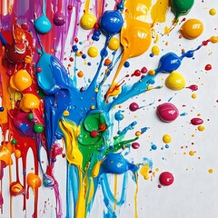 Playful paint splatters of red, blue, yellow hues image