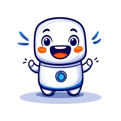Obraz premium Cute happy robot character illustration standing on a white background. Mascot for tech products