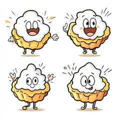 Cute pie cartoon characters smiling and dancing on white background for kids book or educational material