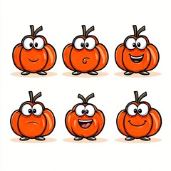 Fototapeta premium Cute pumpkins characters with different facial expressions, isolated on white background