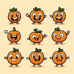 Fototapeta premium Cute pumpkin characters set on beige background