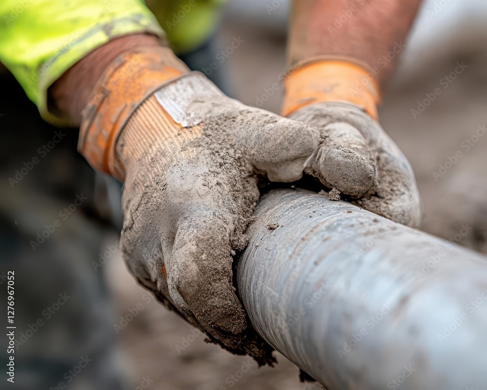 Poster close-up of a plumber using a pipe threading tool to prepare a metal pipe before installation.