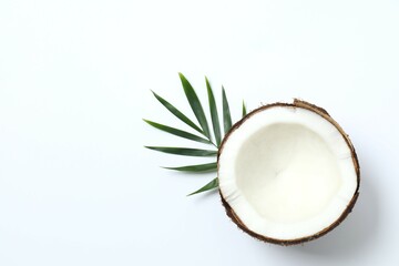 Coconut on white background, top view