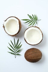 Coconut on white background, top view