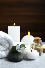 Beautiful spa composition on the table in spa room