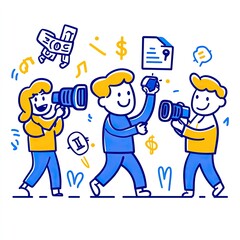 Happy characters celebrate a financial deal with money and documents for business growth