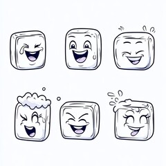 Ice cubes with human-like expressions, ideal for illustrations on various design projects