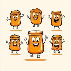 Jars waving hello. Mascot illustration with empty background, use for food product or kid's design