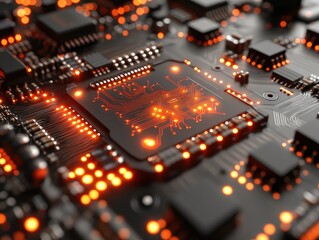 Circuit Board: Glowing Paths of Data Processing