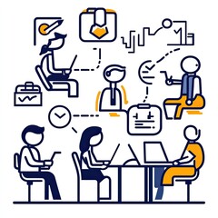 Office workers collaborating, analyzing data, planning strategy for business growth, teamwork, and project management