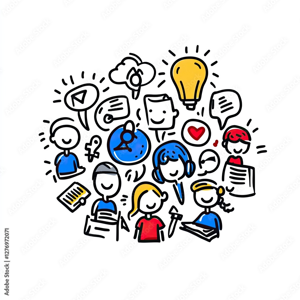 Poster people brainstorming ideas using cloud computing, collaboration. potential presentation image