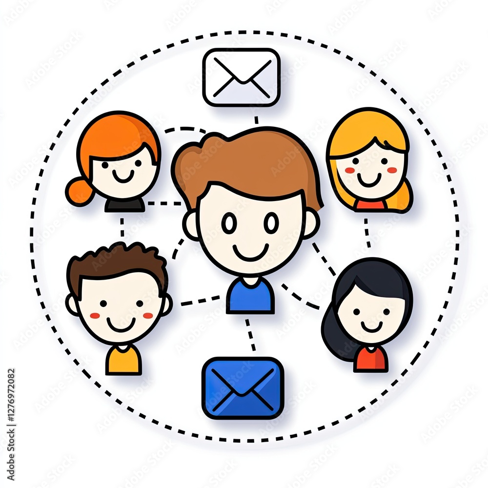 Poster people connecting with emails. communication concept for business use with dotted background
