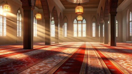 Obraz premium Serene Interior of an Elegant Mosque with Natural Light Beams
