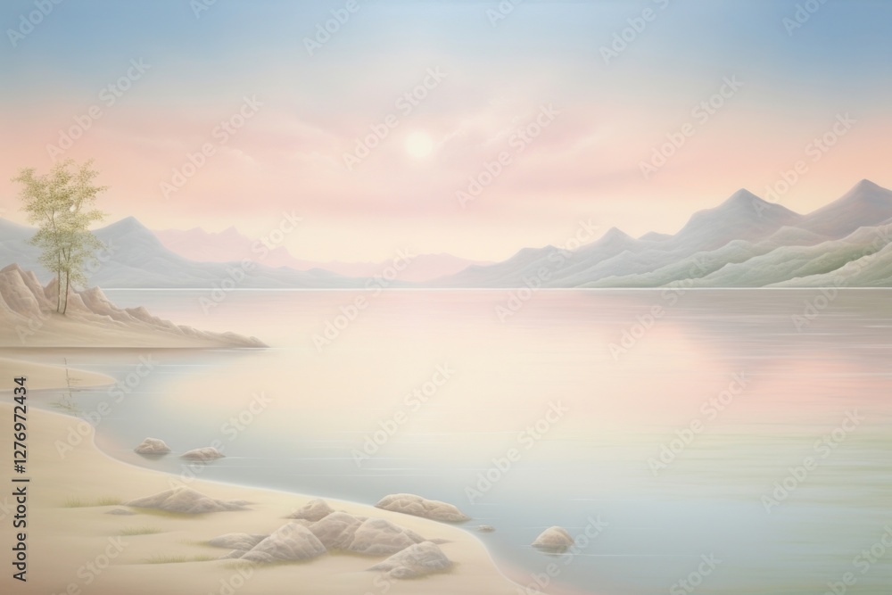 Canvas Prints Painting of Lake border landscape outdoors nature.