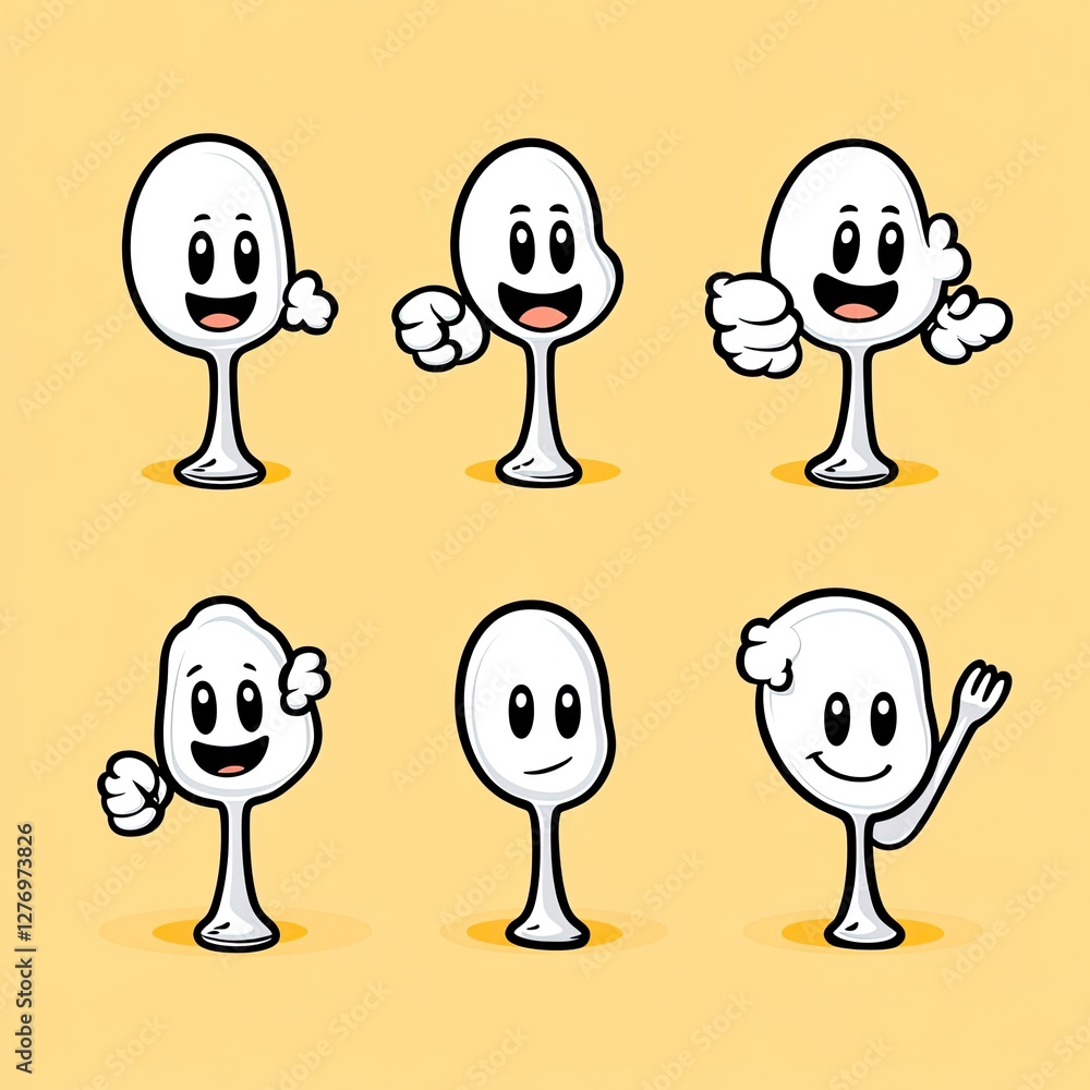 Poster silverware character set on plain backdrop with animated expressions for education