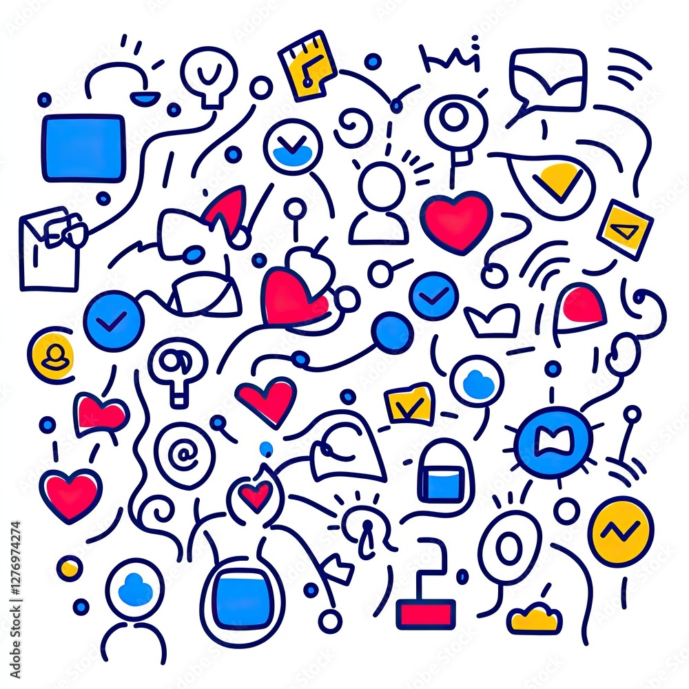 Aufkleber social media icon set with like, share, email, user icons and checkmarks. possible use web design