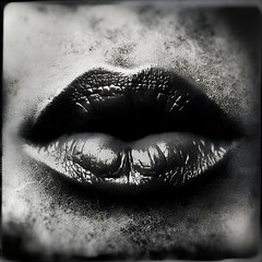 Obraz premium impronta di rosso rossetto su labbra di donna, Fingerprint of red lipstick on woman's lips