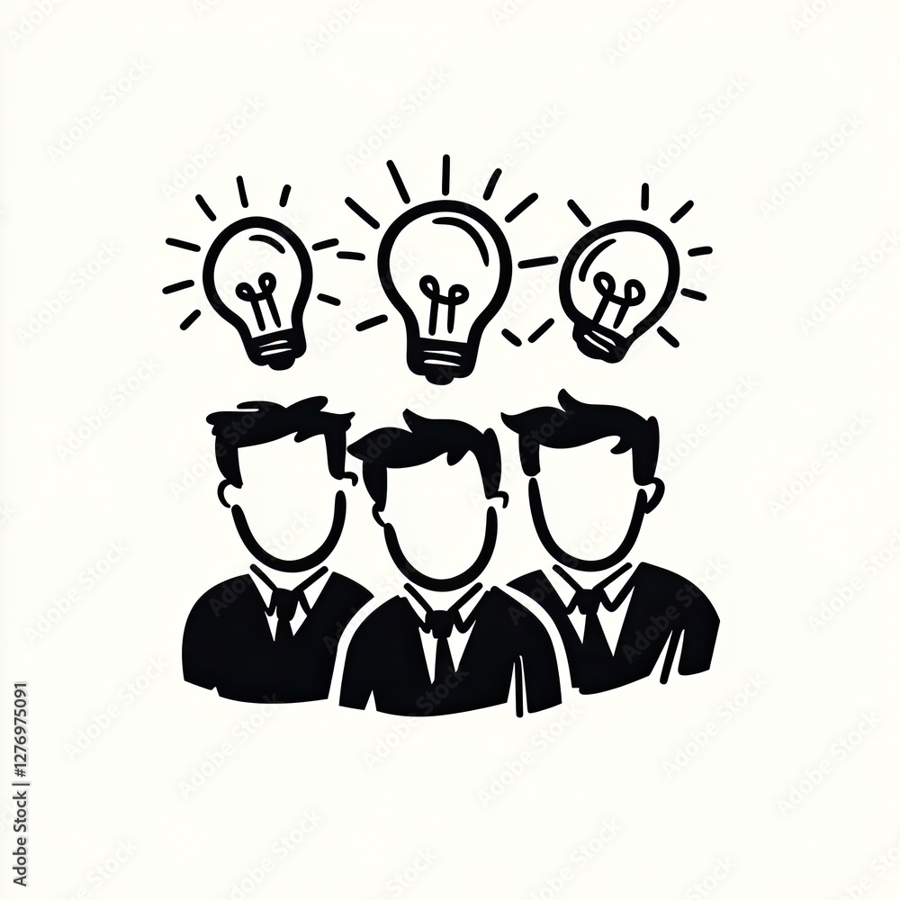 Poster team collaboration with lightbulb idea. people in suits. problem solving concept