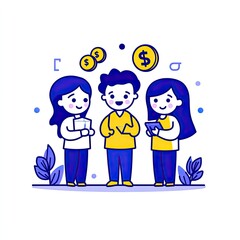 Team making money online on tablets. Business concept illustration for websites, blog posts