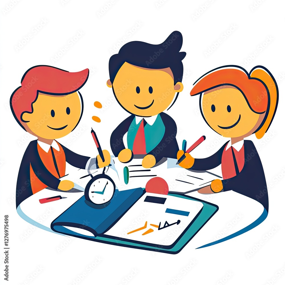 Poster team of business people collaborating on a project at a table indoors. for presentation use