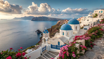 charming little village with greek architecture on the shore of the azure sea