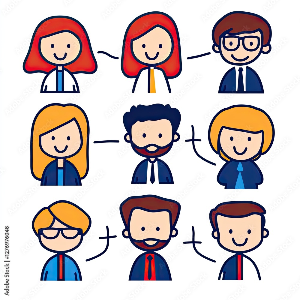 Poster teamwork cartoon design showing office workers communication; possible presentation use