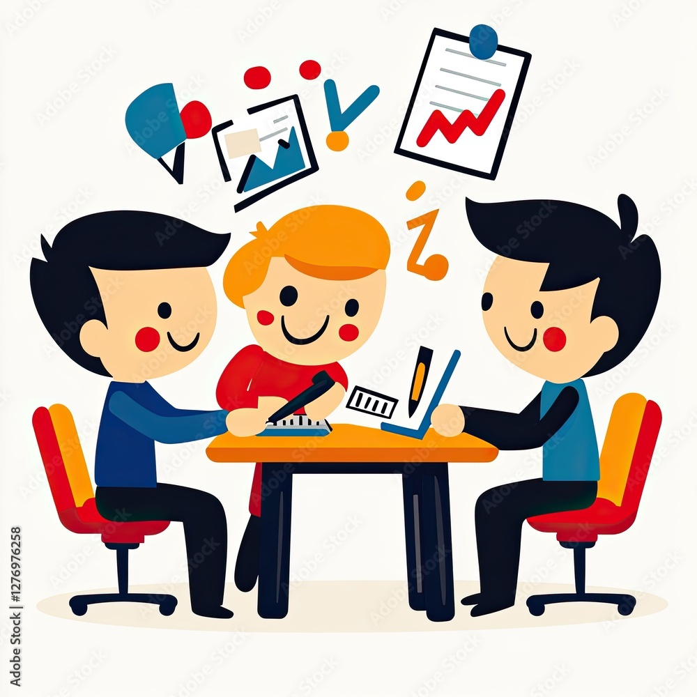 Poster teamwork meeting. collaborative planning at a table with charts and data. project management