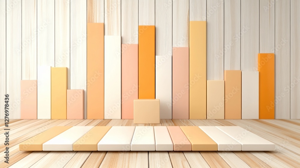 Poster 3d bar graph. chart displaying financial growth on wooden floor. visual for business concepts