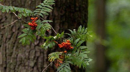 overripe rowan berries, close-up