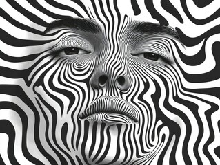 Abstract Face: Black & White Swirls, Optical Illusion Art