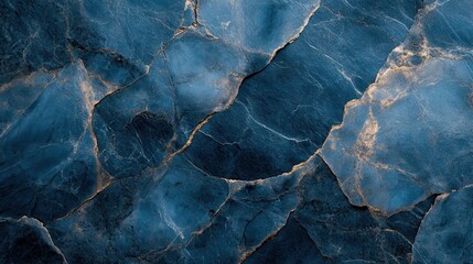 Abstract texture of blue and gold marble with cracks and veins