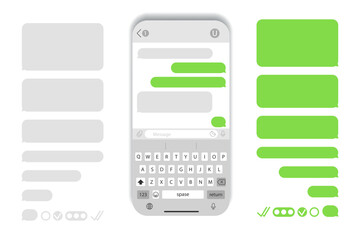 Smart Phone chatting sms template bubbles. Chat message app for smartphone. Smartphone with messenger app.