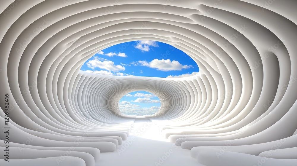Poster abstract architectural tunnel view with the bright sunny sky for background use
