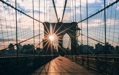 sunrise on Brooklyn bridge New York