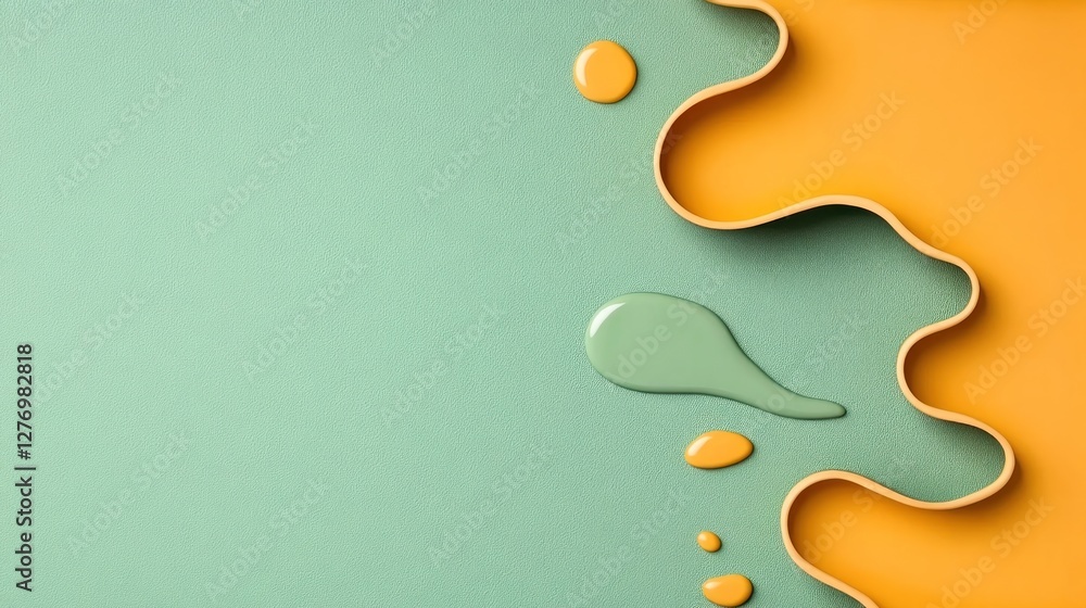 Poster abstract background of paint blots and patterns on a green and yellow surface for advertising