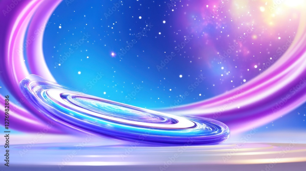 Poster abstract background with a cosmic design with a podium for product display or mock up