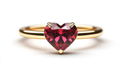 Golden heart shaped ruby engagement ring isolated on a white or white background as jpg, jewelry