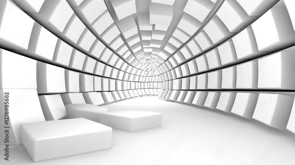 Poster abstract corridor with light at the end, in an architectural structure used for concepts