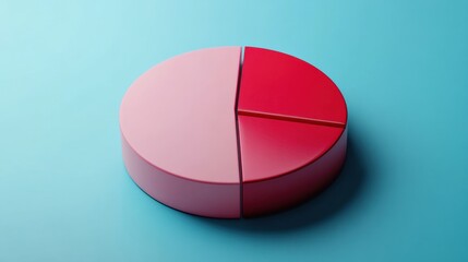 A modern pie chart in pink and red on a blue background, illustrating data distribution