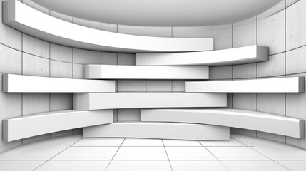 Obraz premium Abstract display white shelves in front of a concrete wall in an empty room for presentation