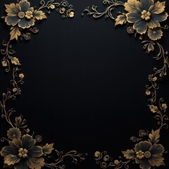 Black and Gold Floral Frame. Elegant Decorative Background. Excellent for luxurious invitations, elegant event cards, stylish website backgrounds