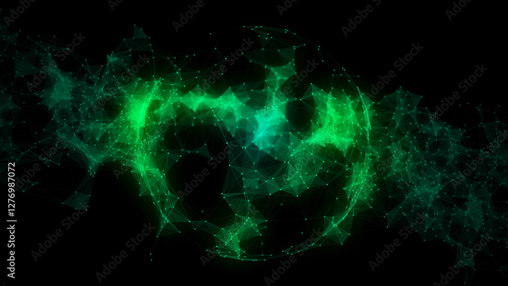 Aufkleber Abstract green sphere with connecting dots and lines. Network concept. Wireframe technology sphere. Big data visualization. 3d rendering.