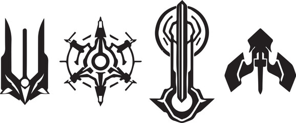 Set of minimalistic futuristic elements. Hand drawn vector illustration	