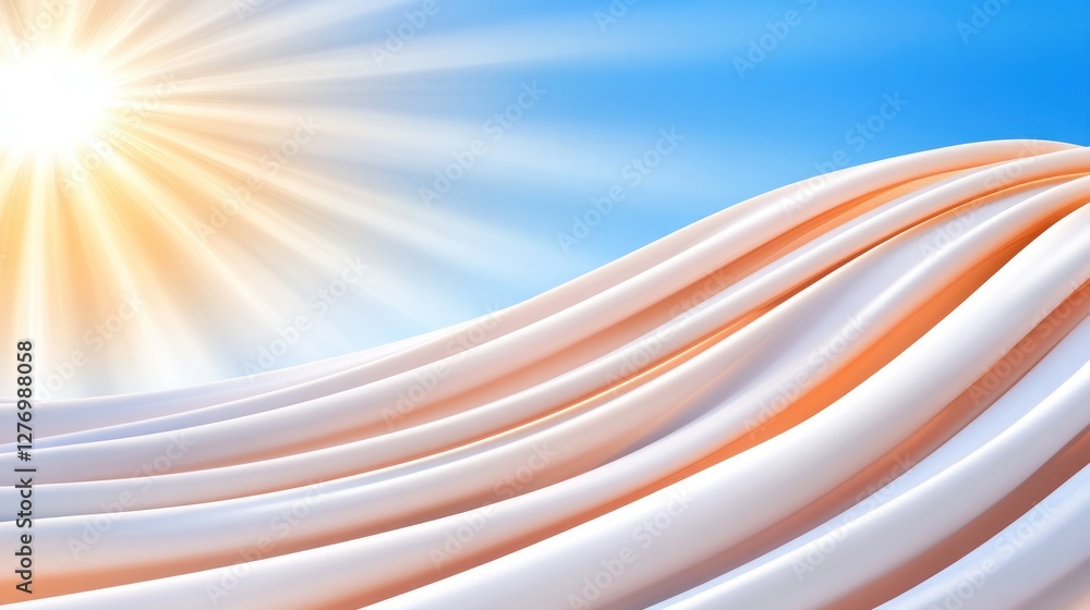 Poster abstract flowing white lines under a sunny blue sky background for website header or presentation