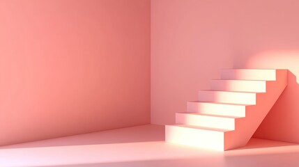 Abstract geometric staircase in a bright, sunlit minimalist room. Architecture or product placement